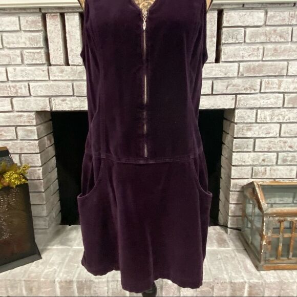 Vintage 90s Express Purple Velvet Romper Mini Dress Medium Zipper 100% Cotton - Picture 3 of 14
